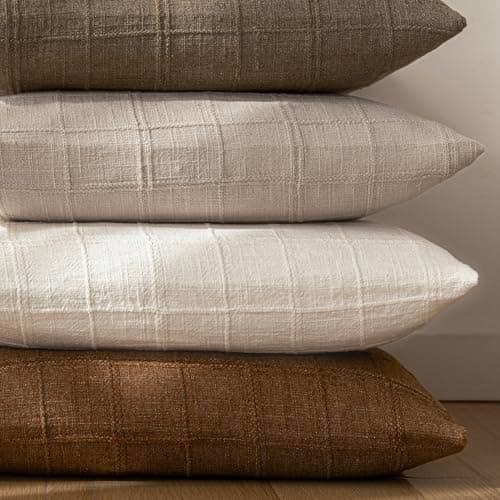 Set of 2 Decorative Linen Pillow Covers for Farmhouse and Boho Home Decor, 18×18 Inch