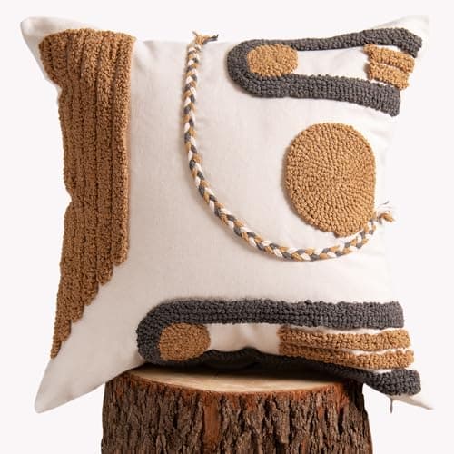 18x18 Boho Jacquard Tufted Pillow Covers, Farmhouse Decor