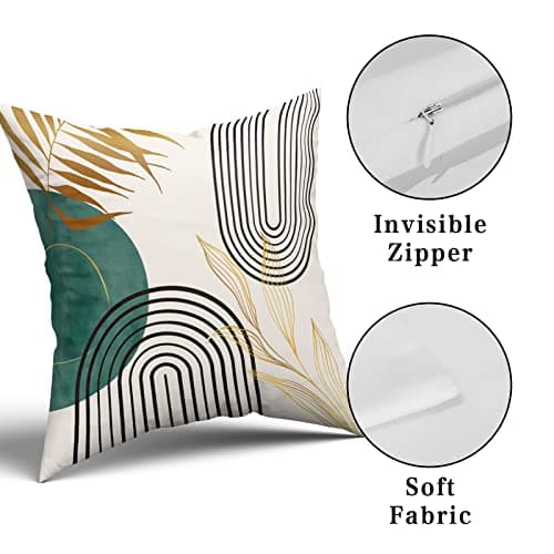 Boho Green Geometric Gold Leaf Pillow Covers Set of 4