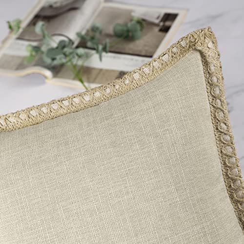 Farmhouse Decorative Throw Pillow Covers, Pack of 2 - Oatmeal Color | 20 x 20 inches, 50 x 50 cm