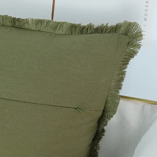 Green Linen Pillow Cover with Tassel Trim - Set of 2