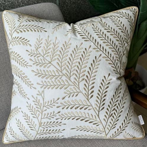 Fern Leaves Embroidered Decorative Square Throw Pillow Cover - Robins Egg