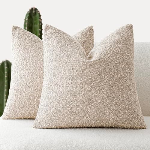 2-Pack 20x20 Inch Textured Boucle Throw Pillow Covers in Oatmeal - Cozy Solid Accent Cases for Home Decor