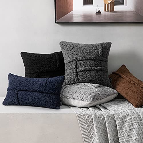 Sherpa Solid Throw Pillow Cover Set - Light Grey 18 x 18 Inches