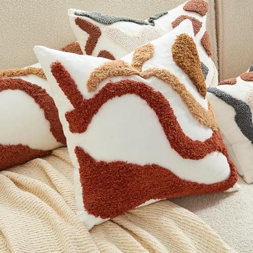 18x18 Boho Jacquard Tufted Pillow Covers, Farmhouse Decor