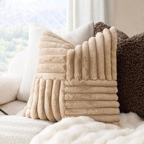 Pack of 2 Faux Fur Plush Throw Pillow Covers for Home Decor