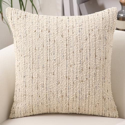 Neutral Textured Boucle Pillow Cover 18x18 with Stripes, Soft Modern Farmhouse Decor Accent