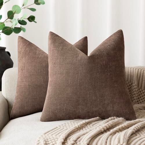 Soft Chenille Throw Pillow Covers for Couch Sofa Bedroom, Set of 2 - 20x20 Inch, Chocolate
