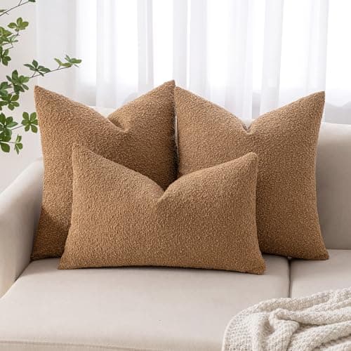MIULEE 18x18 Inch Textured Boucle Pillow Covers Set of 2 BrownAccentLivingroom Decor