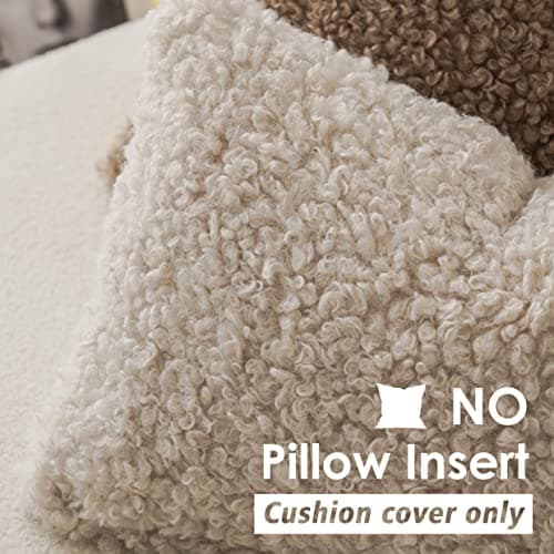 2 Pack Curly Teddy Wool Faux Fur Pillow Covers - 12x20 Neutral Cream - for Chair and Couch