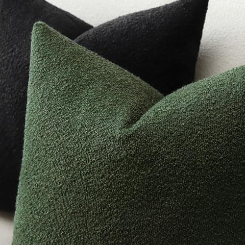 Set of 2 Black Boucle Throw Pillow Covers 22x22 Inch for Farmhouse Decor