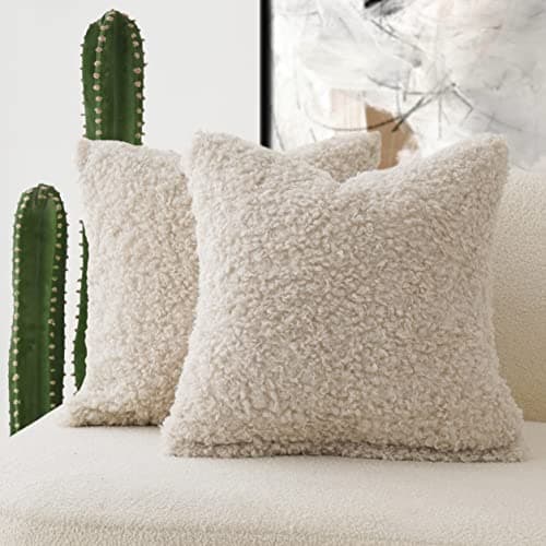 Faux Fur Throw Pillow Cover for Home Decor 18x18 Inch Cream Color