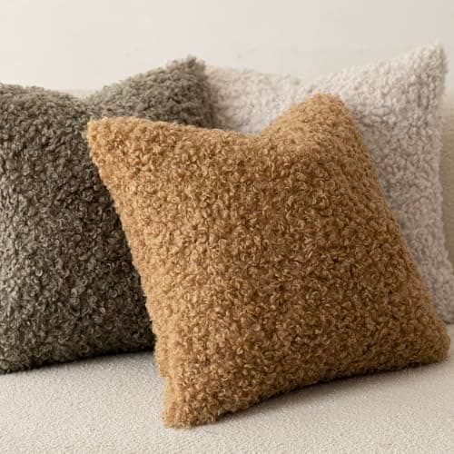 Sheepskin Faux Fur Throw Pillow Covers 18x18 Inch for Bed and Couch