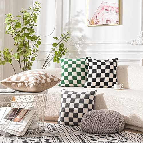 Soft Sherpa Checkerboard Decorative Pillow Covers