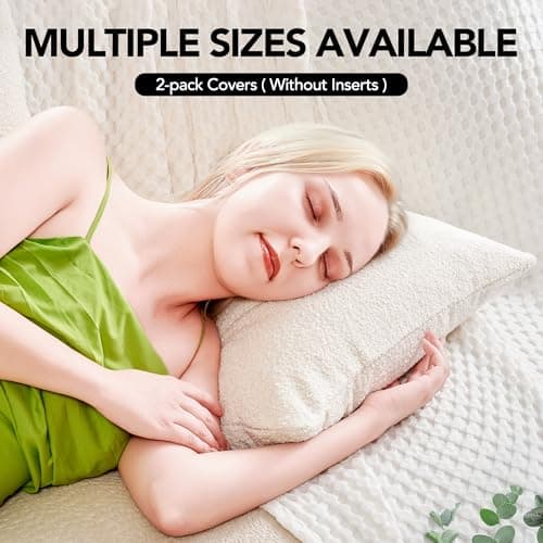 Deconovo Textured Boucle Pillow Covers, Cream, 20x20, Living Room Decor
