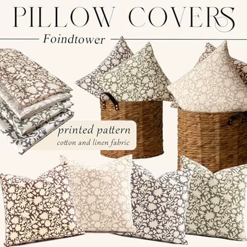 Neutral Floral Throw Pillow Covers Set of 2 for Farmhouse Decor - 20x20 Inch, Ivory Beige