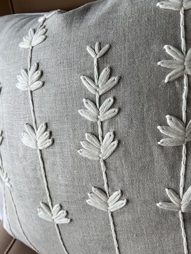 VAGMINE Hand Embroidered Daisy Accent Pillow Cover - 18x18 Inches - 100% Linen Decor - Boho Floral Couch Cushion