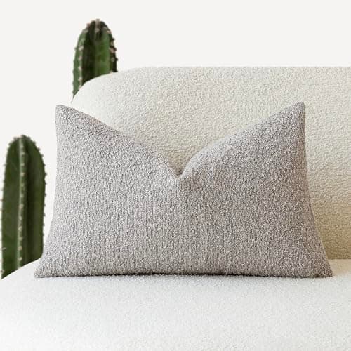 Neutral Grey Boucle Throw Pillow Covers - 12 x 20 Inch - for Living Room Home Decor