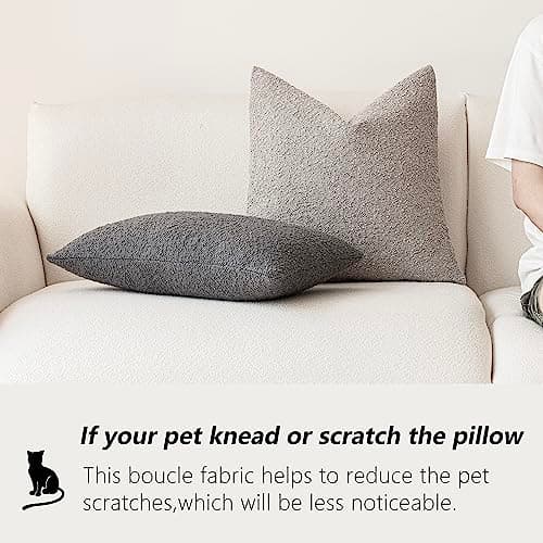 Neutral Grey Boucle Throw Pillow Covers - 12 x 20 Inch - for Living Room Home Decor