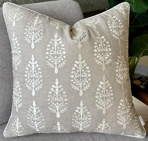 Fern Leaves Embroidered Decorative Square Throw Pillow Cover - Robins Egg