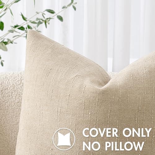 2 Pack Soft Chenille Throw Pillow Covers for Living Room 18x18 Inch, Beige