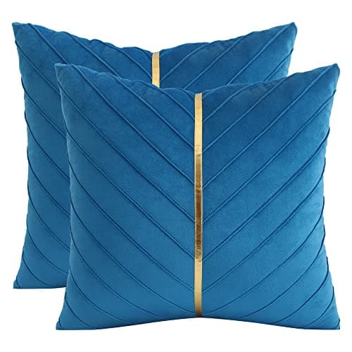 Tosleo Gold Leather Decor 18x18 Inch Brown Velvet Throw Pillow Covers