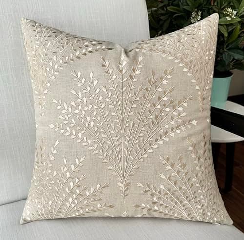 Fern Leaves Embroidered Decorative Square Throw Pillow Cover - Robins Egg