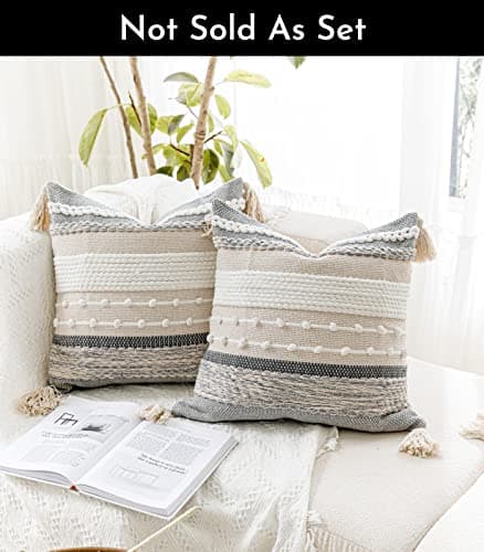 Gray Boho 20x20 Throw Pillow Cover - Woven Decorative Accent for Couch and Bed (Single Pack)