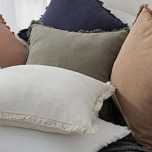 Decorative Linen Fringe Throw Pillow Covers with Tassels - Set of 2