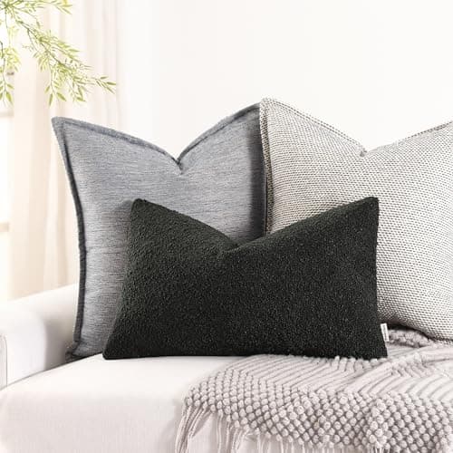 Black Decorative Lumbar Pillow Cover for Couch, 12x20 inches