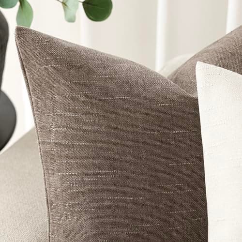2 Pack Soft Chenille Throw Pillow Covers with Zipper 22x22 Inch, Solid Taupe Color