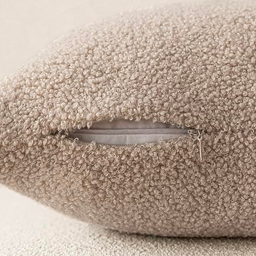Cozy Curly Faux Fur Pillow Covers, Pack of 2, 20 x 20 Inch - Beige