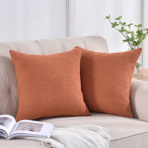 Cozy Terracotta Bouclé Textured Throw Pillow Covers 18"x18"