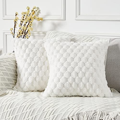 Yaertun Pack of 2 Plush Beige Decorative Throw Pillow Covers, 18x18 Inch