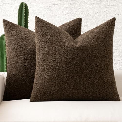 MIULEE 18x18 Inch Textured Boucle Pillow Covers Set of 2 BrownAccentLivingroom Decor