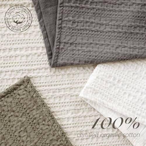 Foindtower Set of 2 18x18 Inch Ivory Cotton Waffle Weave Throw Pillow Covers for Home Decor