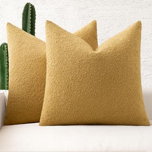 MIULEE 18x18 Inch Textured Boucle Pillow Covers Set of 2 BrownAccentLivingroom Decor