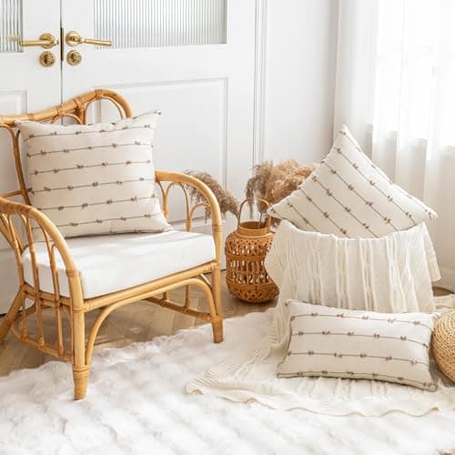 Boho 20x20 Modern Farmhouse Tufted Square Pillows Cover Beige Khaki