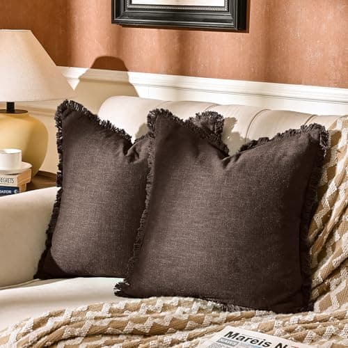 AmHoo 2-Pack Linen Pillow Covers with Tassels for Couch & Bedroom