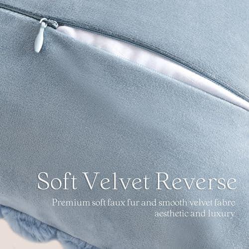 Faux Fur Plush Decorative Throw Pillow Covers 18x18 Inch, Blue, Pack of 2