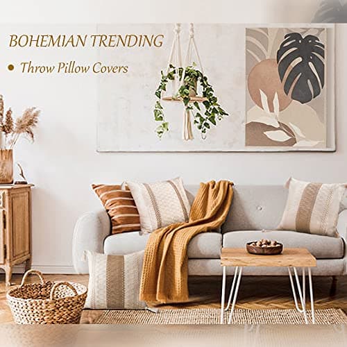 Farmhouse Throw Pillow Cover with Tassels - Boho Neutral Accent for Couch Sofa