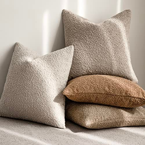 Textured Boucle Throw Pillow Covers - Set of 2, 18 x 18 Inch - Oatmeal Color, for Home Decor in Living Room or Bedroom