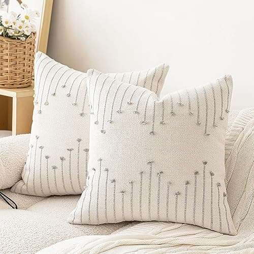 LILEPOY Boho Neutral 18x18 Inch Textured Pillow Covers Set