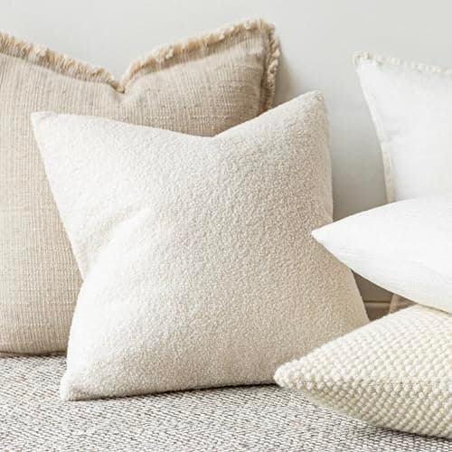 2-Pack Curly Faux Fur Throw Pillow Covers for Home Decor, 24 x 24 Inch, Cream White
