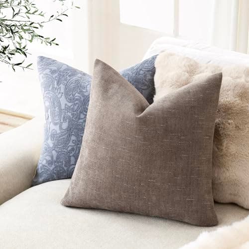 2 Pack Soft Chenille Throw Pillow Covers with Zipper 22x22 Inch, Solid Taupe Color