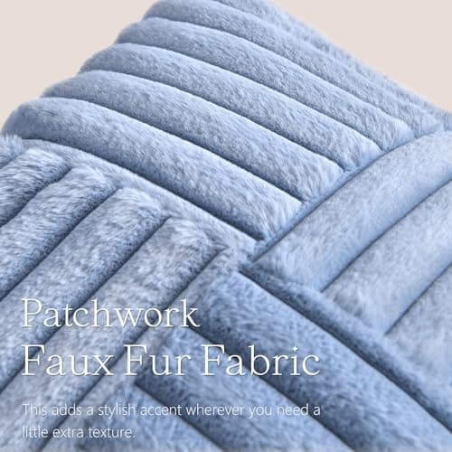 Faux Fur Plush Decorative Throw Pillow Covers 18x18 Inch, Blue, Pack of 2