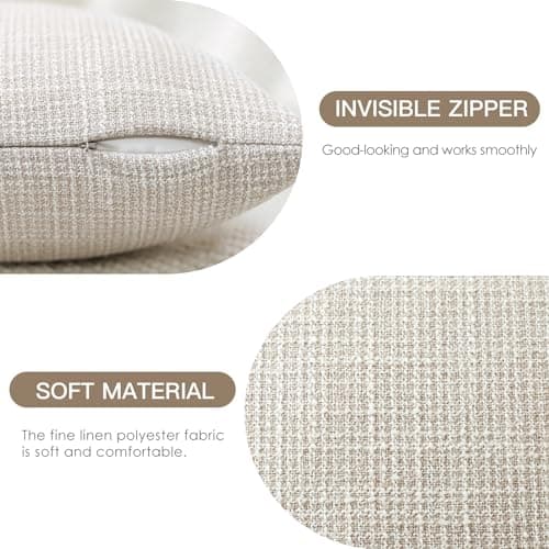 OTOSTAR Set of 2 Beige 18x18 Inch Linen Decorative Pillow Covers for Home, Sofa, Couch, and Bed
