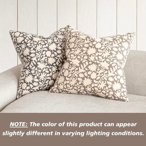 Neutral Floral Farmhouse Throw Pillow Covers - Set of 2 for Couch Sofa Bedroom Outdoor - 18x18 Inch