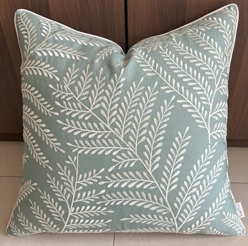 Fern Leaves Embroidered Decorative Square Throw Pillow Cover - Robins Egg