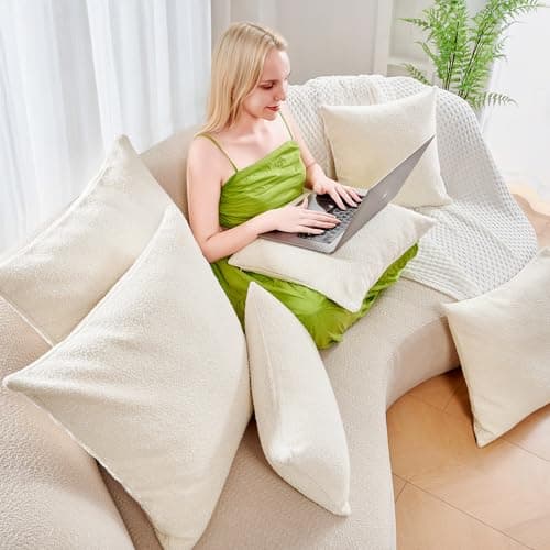 Deconovo Textured Boucle Pillow Covers, Cream, 20x20, Living Room Decor